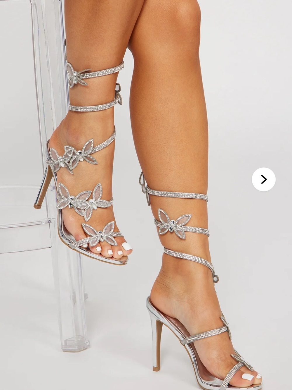 Silver rhinestones 3D butterfly heels